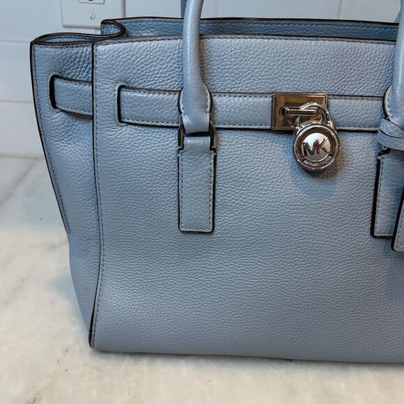 Michael Kors Hamilton Denim Pebbled Leather Convertible Satchel - Picture 3 of 16